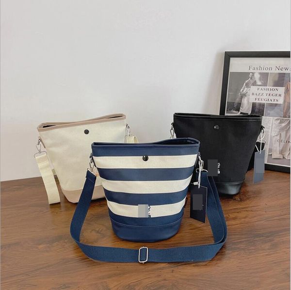 

high-quality women striped bag fashion luxury designer tote canvas packet shoulder bags crossbody bucket bale, Black;red