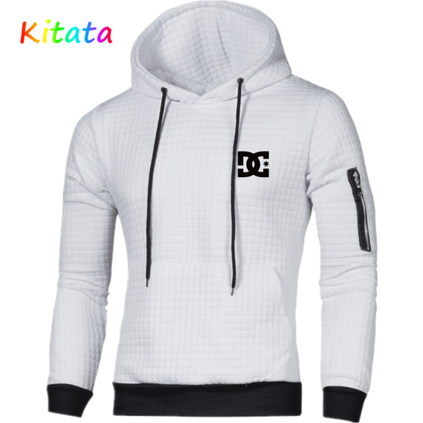 

men's hoodies & sweatshirts dc letter print 2021 fall winter casual hoodie cotton pullover korean style cuffs with zipper, Black