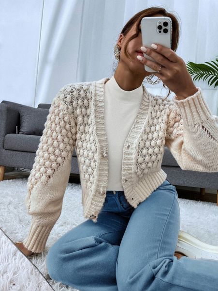 

popcorn knit button front cardigan q4nw#, White