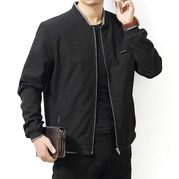 

men's jackets 8xl 7xl 6xl 5xl spring autumn thin solid fashion coats male casual slim stand collar bomber jacket men overcoat, Black;brown
