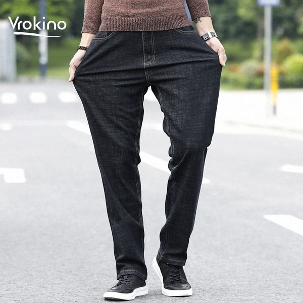 

2019 men's spring and autumn men's new casual loose jeans fashion leisure elastic force straight jeans male plus size pants42 44 k, Blue