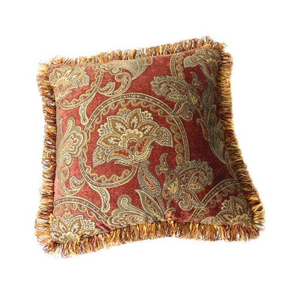 

cushion/decorative pillow american paisley woven classic chenille brick red cover decorative cushion square case with fringe 45x45cm