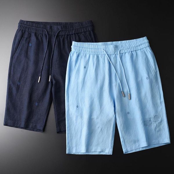 

men's pants linen blended fabric fashion casual capris slim 2021 summer skin friendly breathable comfortable shorts, Black