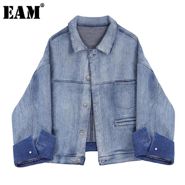 

women's jackets [eam] loose fit light blue split joint big size jacket lapel long sleeve women coat fashion tide spring autumn 2021 1y7, Black;brown