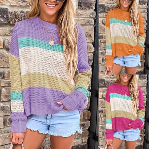

women's sweaters 2021 fashion women stripes patchwork o-neck long sleeves casual sweater blouse, White;black