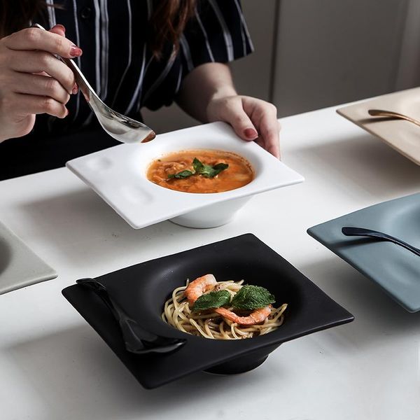 

creative soup salad deep bowl nordic restaurant fashion dishes pasta ice cream fruit plate with spoon dessert tableware bowls