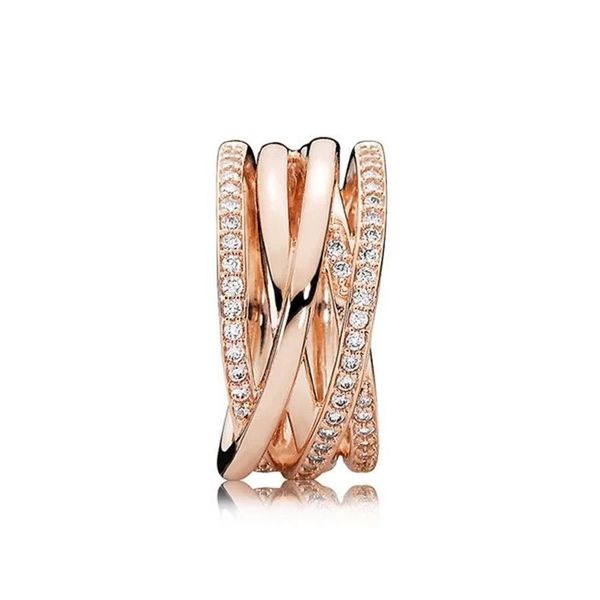 

18k rose gold ring diamond crystal wedding rings for pandora 925 silver with original retail box sets