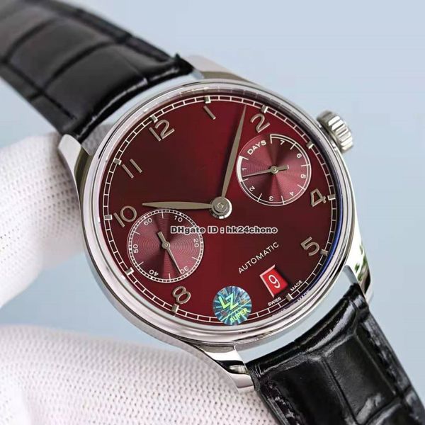 

luxury watches 500714 portugieser 42.3mm stainless steel 52010 automatic mens watch sapphire crystal burgundy red dial leather strap gents w, Slivery;brown
