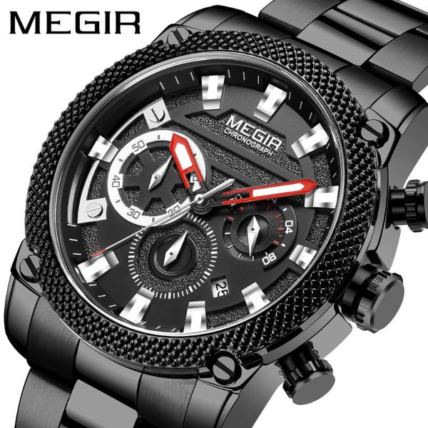 

wristwatches megir 2021 men's watches stainless steel band business quartz watch men waterproof chronograph military wrist man male, Slivery;brown