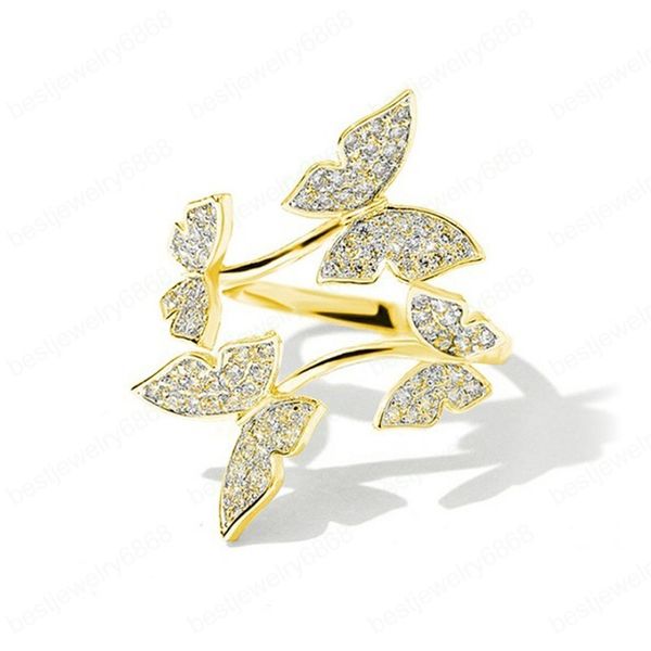 

ladies fashion ring adjustable thumb finger jewlry silver color rhinestone gift double butterfly opening rings for women