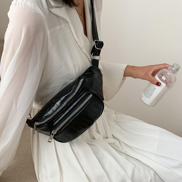 

fashion waist bag solid color chest stone grain crocodile pattern messenger bags shoulder adjustable
