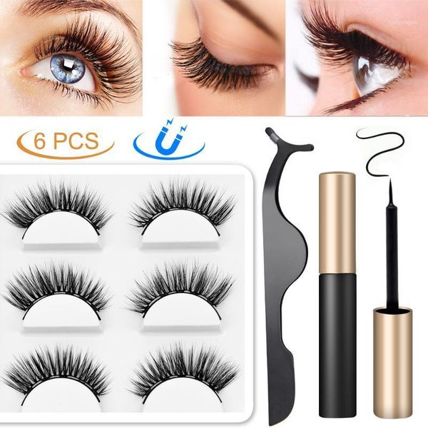 

drop magnetic false eyelashes eyeliner 3 pairs/set waterproof long lasting 3d faux mink eyelash for extensions1