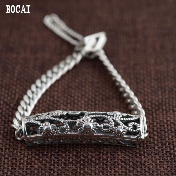 

charm bracelets s925 solid silver antique style female product hollow curved tube open bracelet gift, Golden;silver