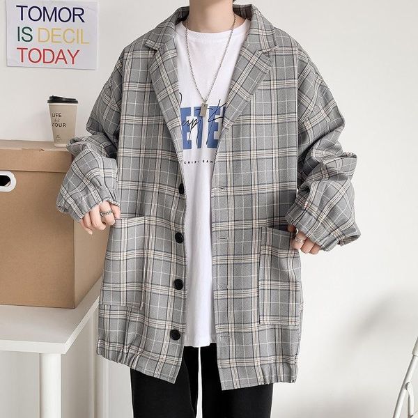 

men's suits & blazers high sense suit early autumn korean loose casual hong kong style trend personalized ruffian handsome lattice, White;black