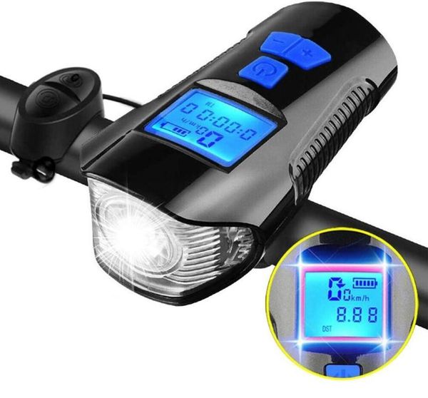 

bicycle bell lights usb rechargeable lcd speedometer headlight odometer waterproof head front bike