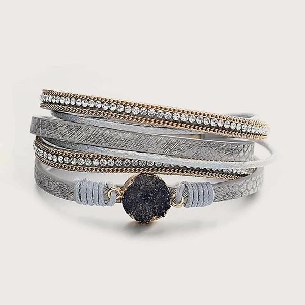 

charm bracelets jewelry women elegant bracelet resin stone leather fashion boho multilayer braided wrap female, Golden;silver