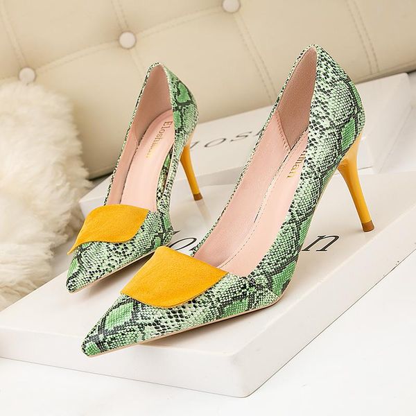 

dress shoes 2021 style fashion banquet high heel women lady's with snake pattern shallow mouth pointed single, Black