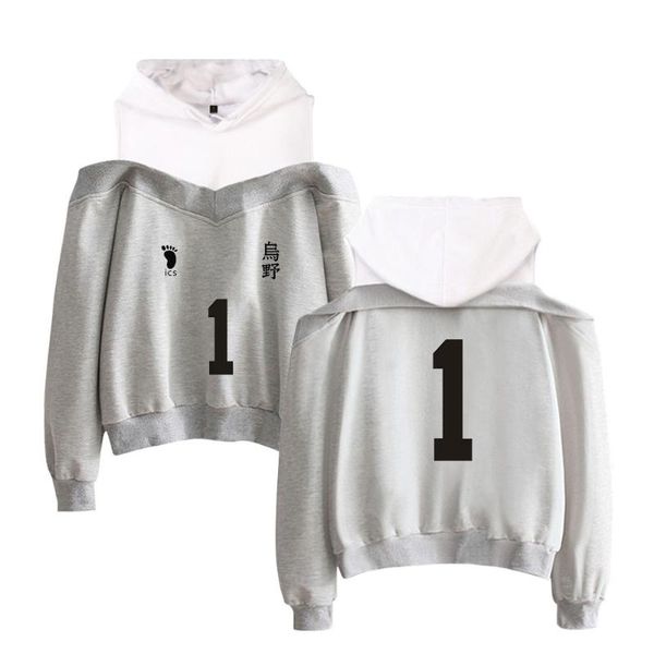 

women's hoodies & sweatshirts anime haikyuu women long sleeve karasuno high school volleyball club off shoulder cotton kpop 2021 full, Black