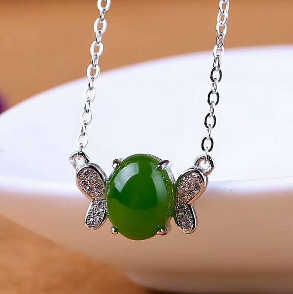 

lockets hetian biyu silver inlay pendant explosive butterfly clavicle chain j4#