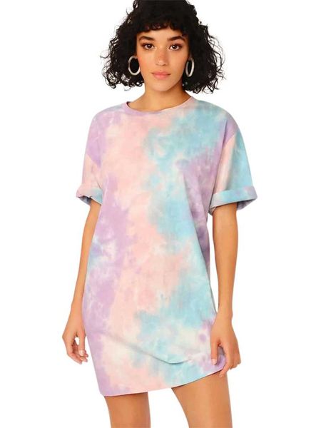 

party dresses 2021 summer tie-dyed o neck short sleeved casual home style dress, White;black