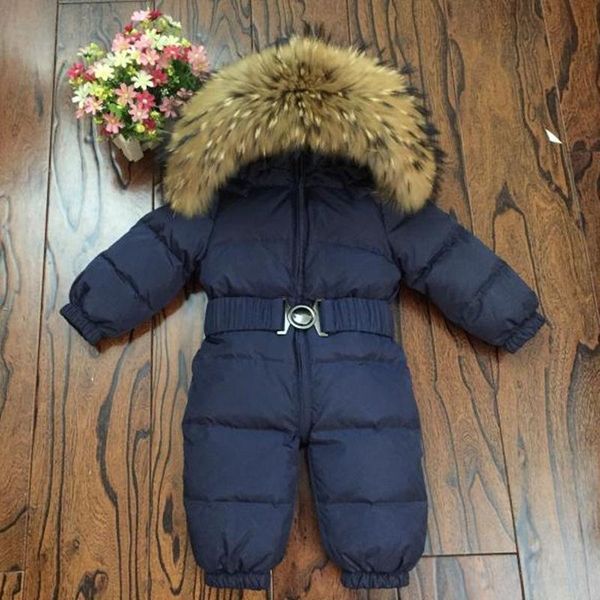 

jumpsuits baby winter rompers overalls 90% duck down real fur jumpsuit kids outerwear coat for toddler boys girls 0-5 y snowsuit tx068, Blue