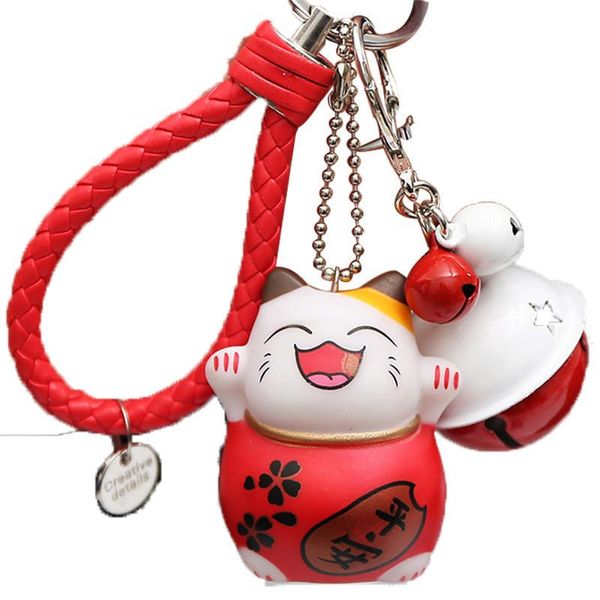 

keychains chinese lukcy cat key chain women jewelry charm gifts braid leather keyring fashion bell keychain, Silver