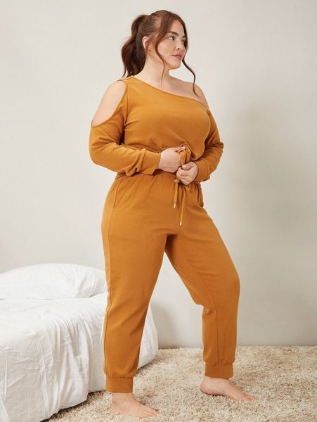 

plus cotton drawstring sleep joggers e5et#, Black;white