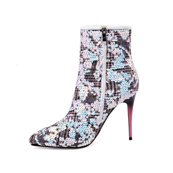

asumer younger sequins wedding party shoes ladies thin heels high autumn pointed of the elegant foot boots, Black