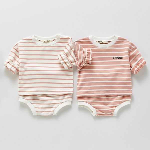 Primavera New Infant Baby Boys Girls Vestiti a righe Set Baby manica lunga Stripe Top e pantaloncini 2 pezzi Suit Baby Clothing Set 210413