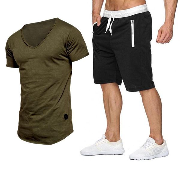 

men's tracksuits -selling sports t-shirt suit short-sleeved jersey running + casual shorts 2-piece set, Gray