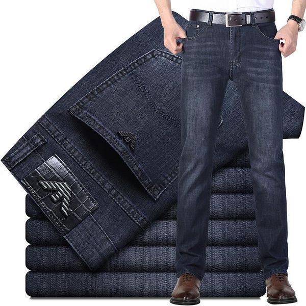 

men's jeans 2021 summer fashion business casual straight italian eagle cotton stretch, Blue