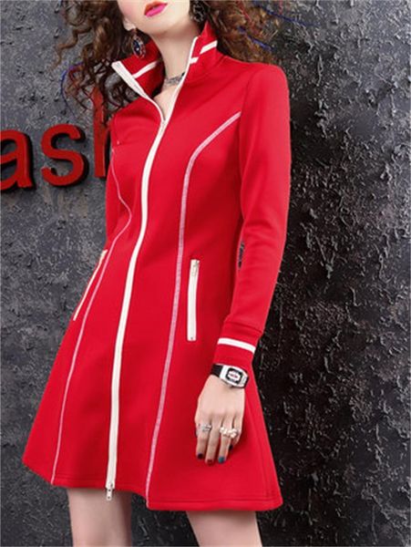 

casual dresses spring red long-sleeved dress female european station 2021 elastic slim slimming long section a word women's f, Black;gray