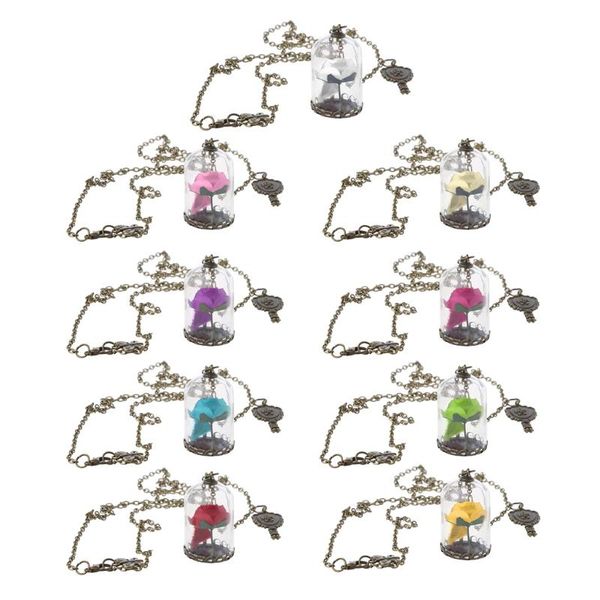 

pendant necklaces women romantic dried flowers glass bronze long chain beauty and beast wholesales, Silver