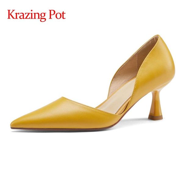 

dress shoes krazing pot 2021 limited customization summer arrival genuine leather pointed toe high heels mature elegant women pumps l93, Black