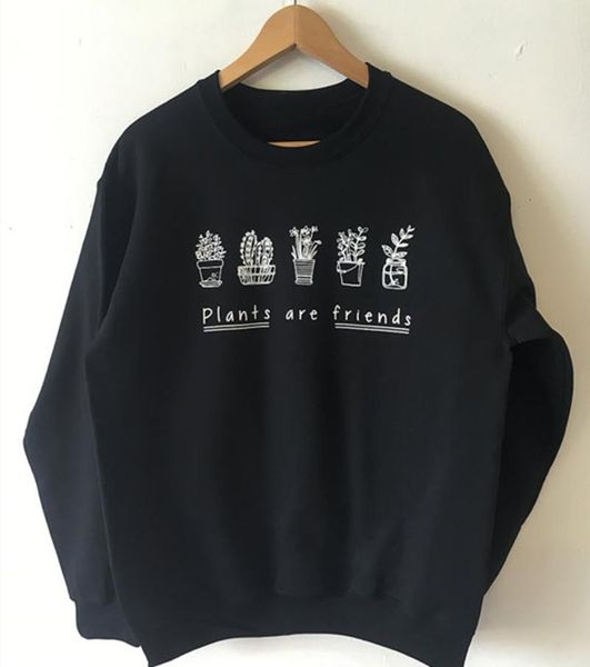 

plants are friends sweatshirt woman clothes oversized hoodie japanese harajuku print pullovers casual cotton streetwear women's hoodies, Black