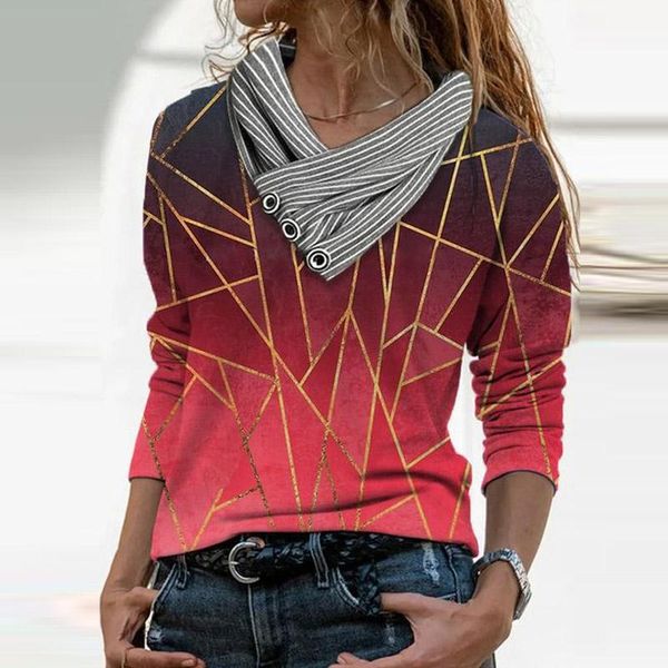 

women's blouses & shirts 2021 spring autumn long sleeve pullover fashion retro patchwork striped loose blouse casual women v neck butt, White