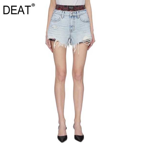 

light blue pockets floral patchwork jeans leisure button tassel fly skinny fake two piece shorts summer gx649 210421, White;black