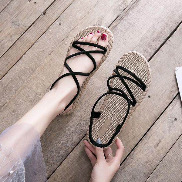 

sandals 2021 summer women shoes for flat comfortable, Black