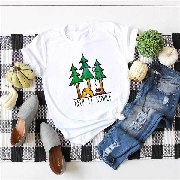 

fashion harajuku graphic camping keep womens t shirts it simple retro short sleeved tee women, White