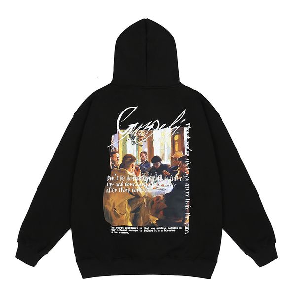 

men's hoodies & sweatshirts portrait dark hip hop brand cotton sweater men's ins long sleeve loose pullover couple's t38z, Black