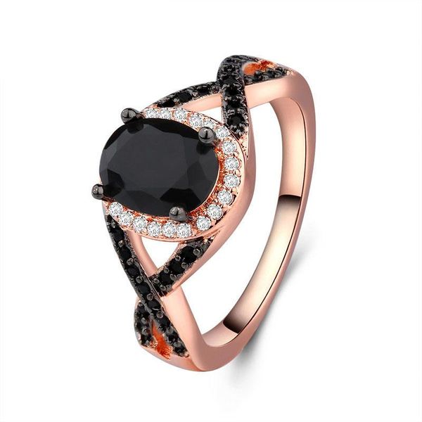 

cluster rings glamour jewelry rose gold black zircon ring engagement wedding valentine gift fashion women accessories, Golden;silver