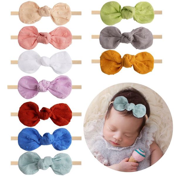 

new 3.2inch solid cotton ear bows headband newborn baby dot hair bow nylon headbands chidlren girls nylon bow headband, Slivery;white