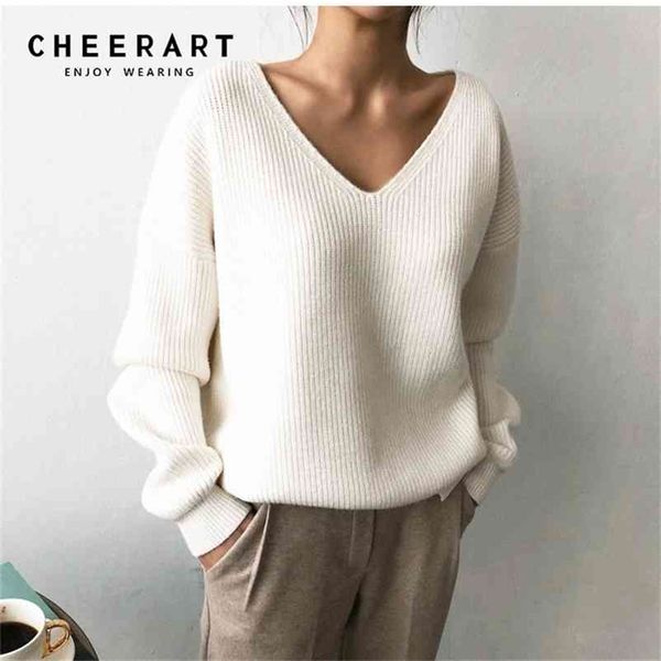 

pullover sweater women v neck loose korean style knitwear jumpers autumn fall clothing 210427, White;black