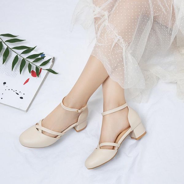 

big size 30-43 summer fashion women solid cover heels med square heel sandals 3 colors, Black