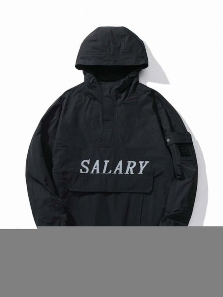 

men letter graphic hooded windbreaker jacket n69p#, Black;brown