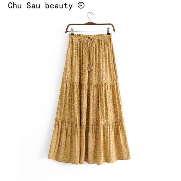 

beauty boho leopard print women's long skirts holiday fashion elastic waist skirt female beautiful beachwear 210514, Black
