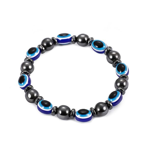 

hematite magnetic therapy strands beaded bracelet natural black gallstone energy stone beads bracelets blue evil eye jewelry