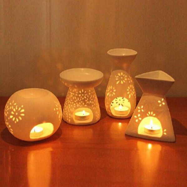 

ceramic crafts aroma burner handmade hollow flower pattern essential oil candle lamp many style home decor fragrance lamps