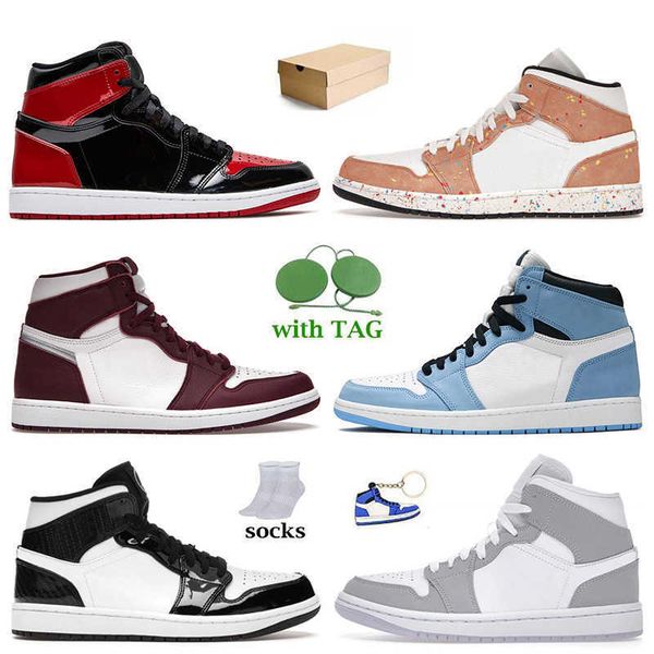 

sports trainers 1s basketball shoes jumpman 1 high og patent bred brushstroke bordeaux university blue carbon fiber all-star wolf grey women