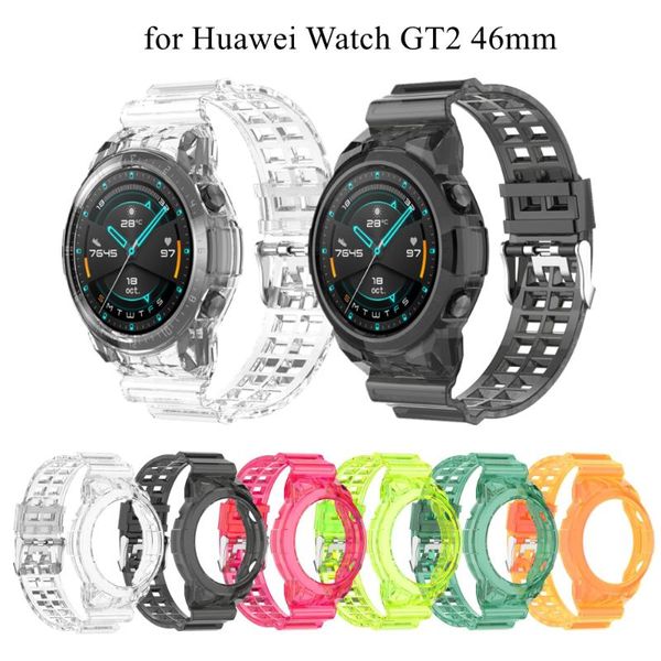

watch bands sport transparent strap for huawei gt 2 46mm crystal clear replacement band with rugged bumper case gt2 belt, Black;brown